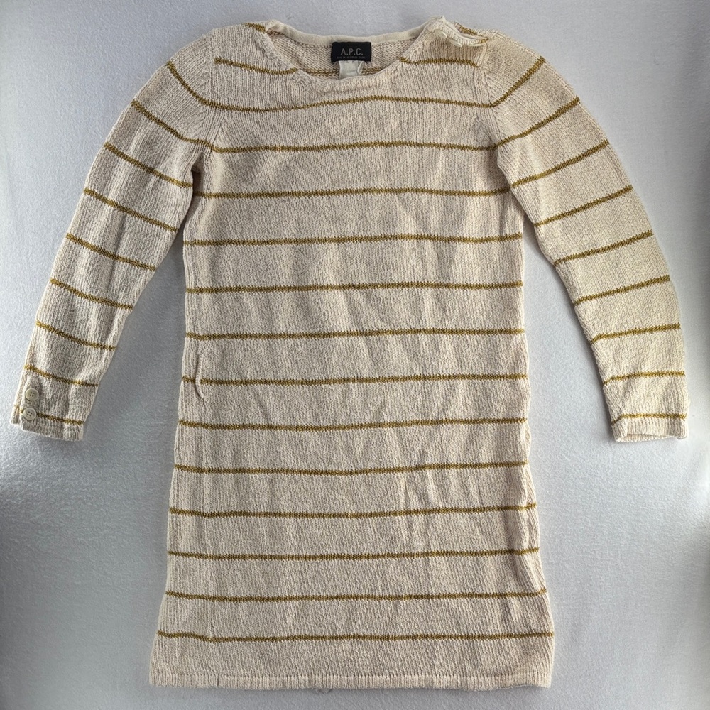 A.P.C. Cream and Gold Striped Knit Dress